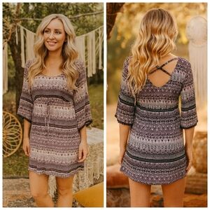 Charlotte Russe Boho Mini Dress Women’s Small Purple Black White Print